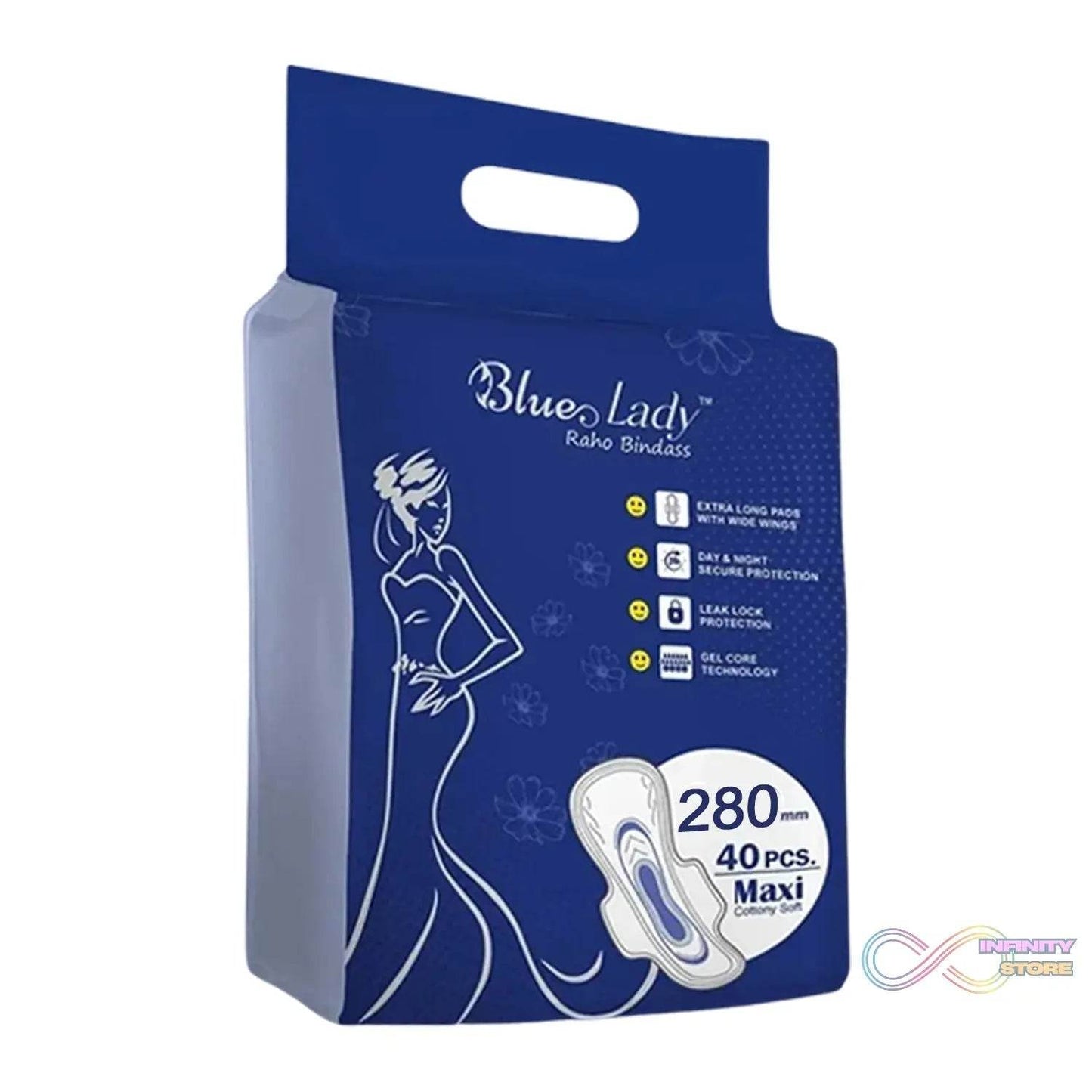 Blue Lady Extra Long Pads With Wides Wings Sanitary Pads – 280 mm, 40-Pack - infinityexculsivestore.com