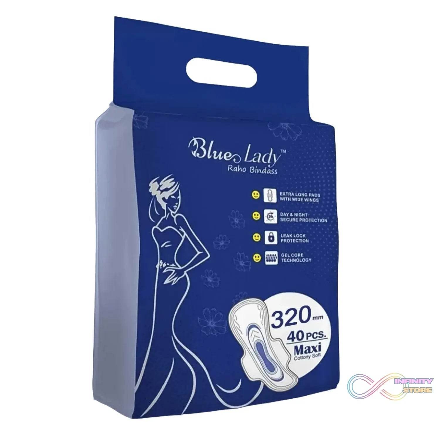 Blue Lady Extra Long Pads With Wides Wings Sanitary Pads – 320 mm, 40-Pack - infinityexculsivestore.com