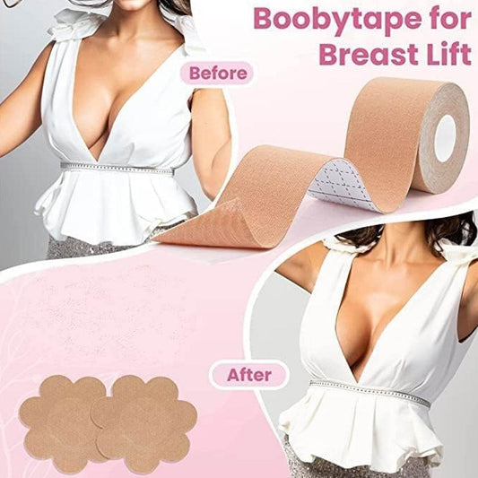 Boob Tape with Nipple Covers: Cotton, Breathable, Lift & Support (5m, 10 Pairs) - infinityexculsivestore.com