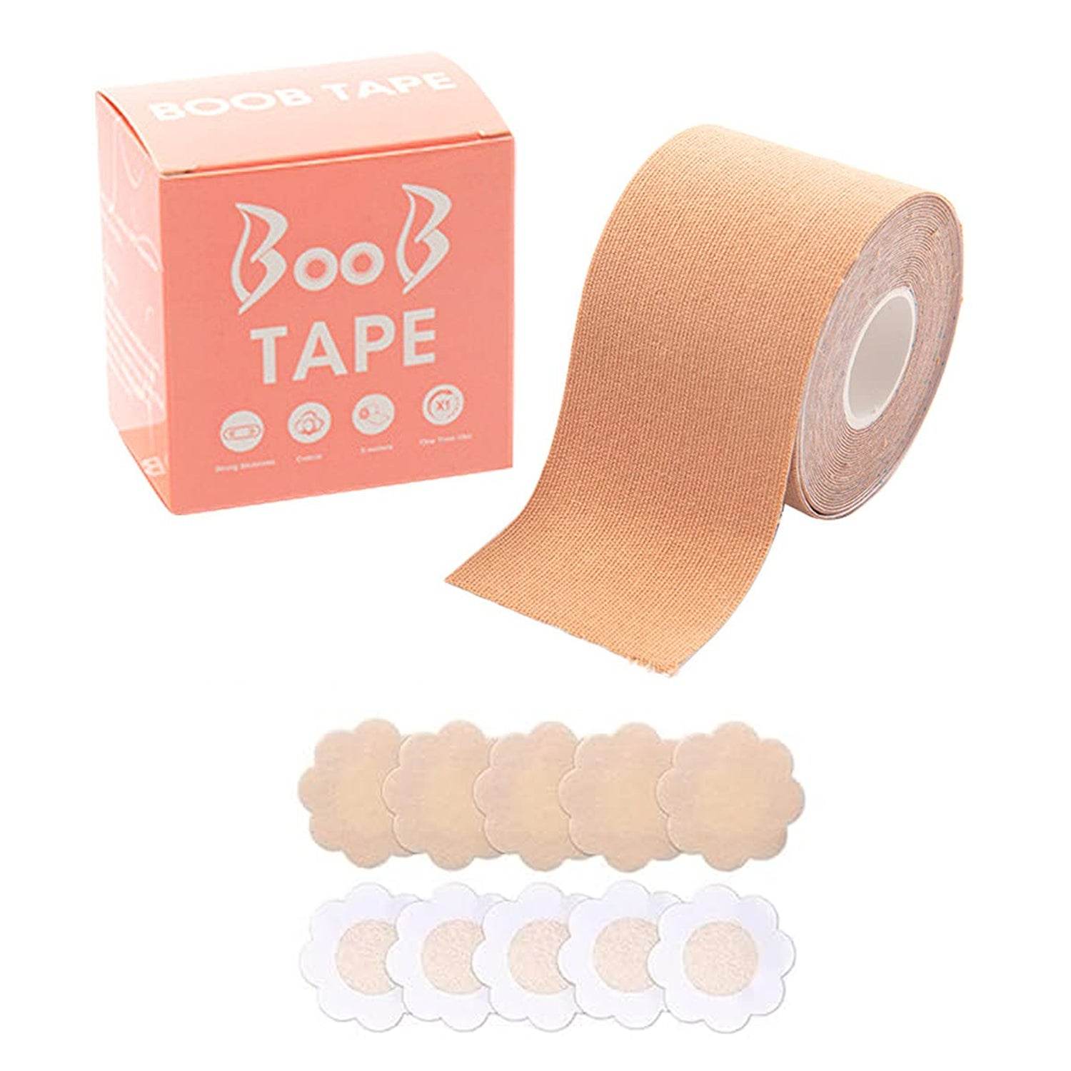 Boob Tape with Nipple Covers: Cotton, Breathable, Lift & Support (5m, 10 Pairs) - infinityexculsivestore.com