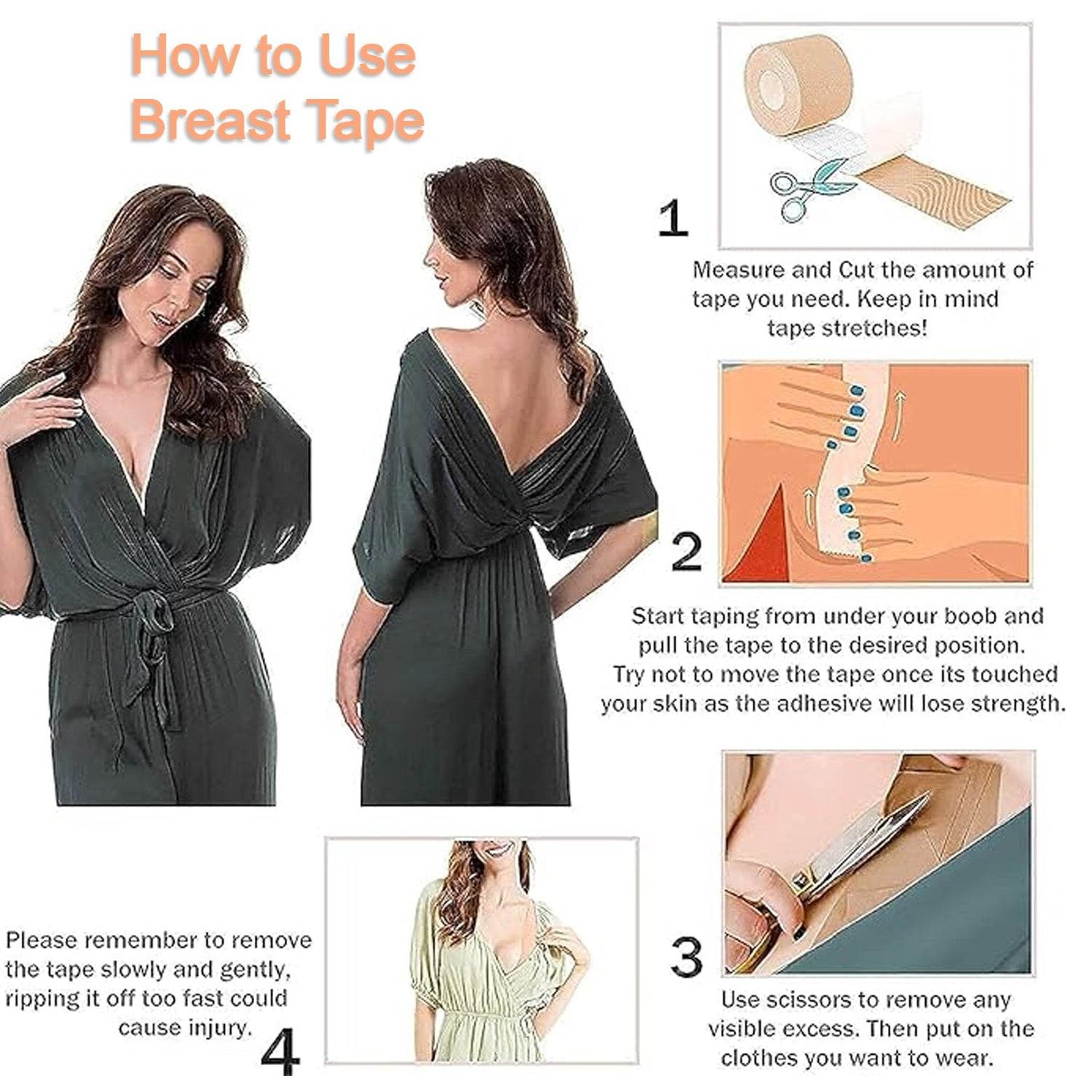 Boob Tape with Nipple Covers: Cotton, Breathable, Lift & Support (5m, 10 Pairs) - infinityexculsivestore.com