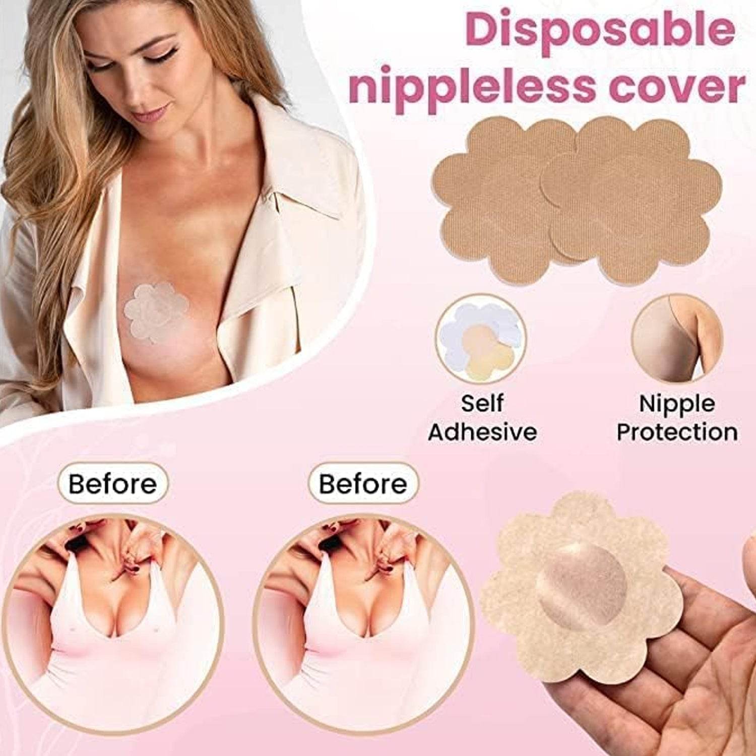 Boob Tape with Nipple Covers: Cotton, Breathable, Lift & Support (5m, 10 Pairs) - infinityexculsivestore.com