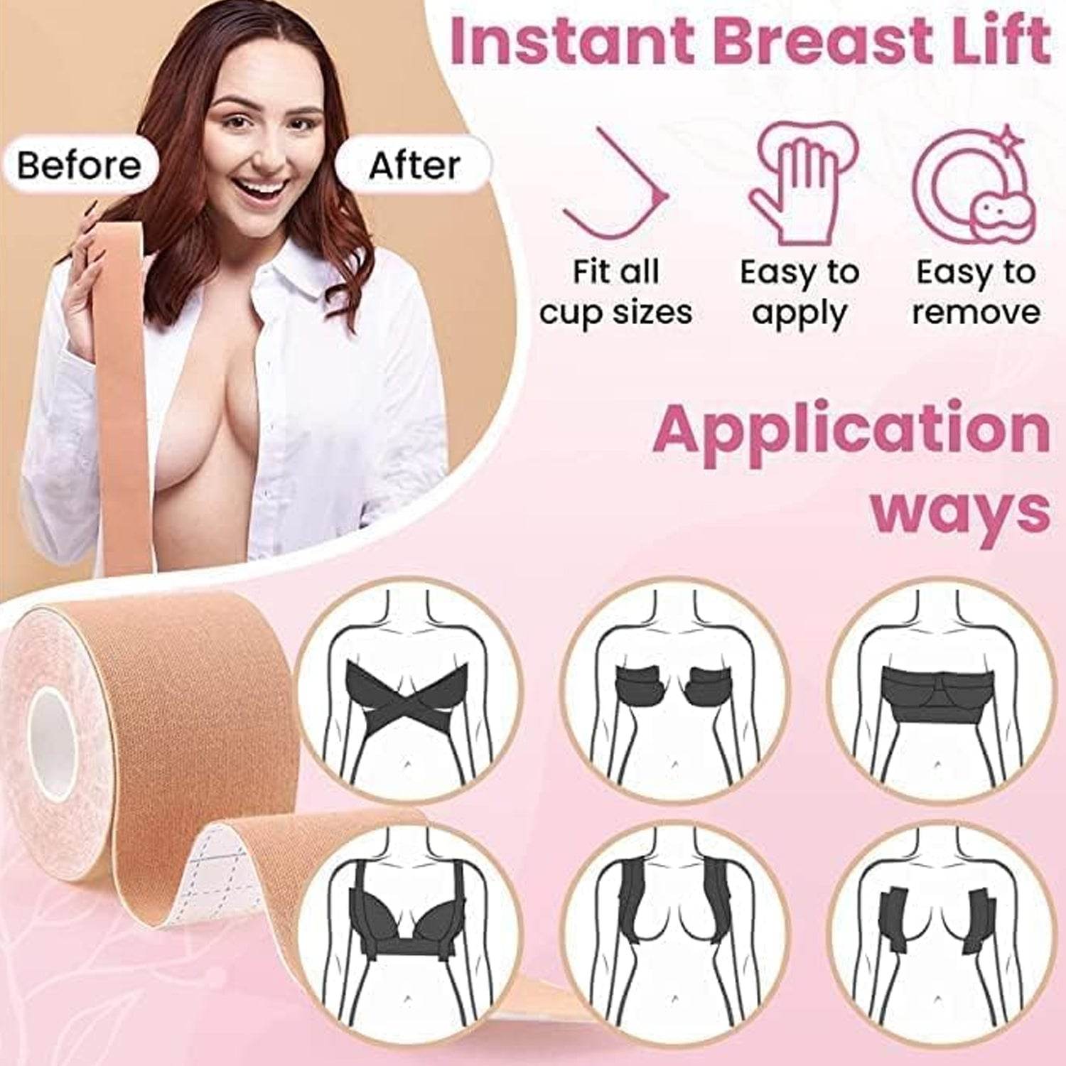 Boob Tape with Nipple Covers: Cotton, Breathable, Lift & Support (5m, 10 Pairs) - infinityexculsivestore.com