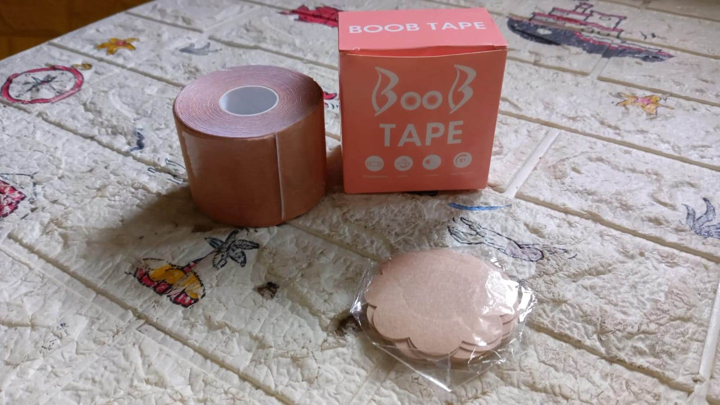 Boob Tape with Nipple Covers: Cotton, Breathable, Lift & Support (5m, 10 Pairs) - infinityexculsivestore.com