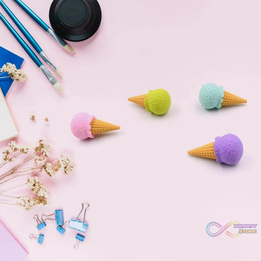 Cone Eraser for Girls & Boys / Eraser for School B'Day Return Gift Party Doughnut Lollipop Ice Cream Theme Shape Erasers Pencils Set for Kids Educational Stationary kit, School Supplies (1 Set 4 Pc) - infinityexculsivestore.com