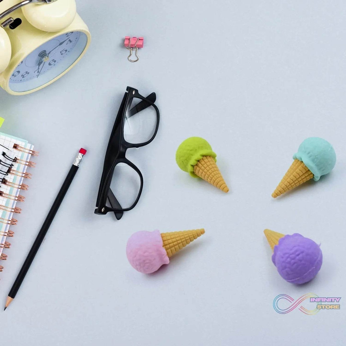 Cone Eraser for Girls & Boys / Eraser for School B'Day Return Gift Party Doughnut Lollipop Ice Cream Theme Shape Erasers Pencils Set for Kids Educational Stationary kit, School Supplies (1 Set 4 Pc) - infinityexculsivestore.com