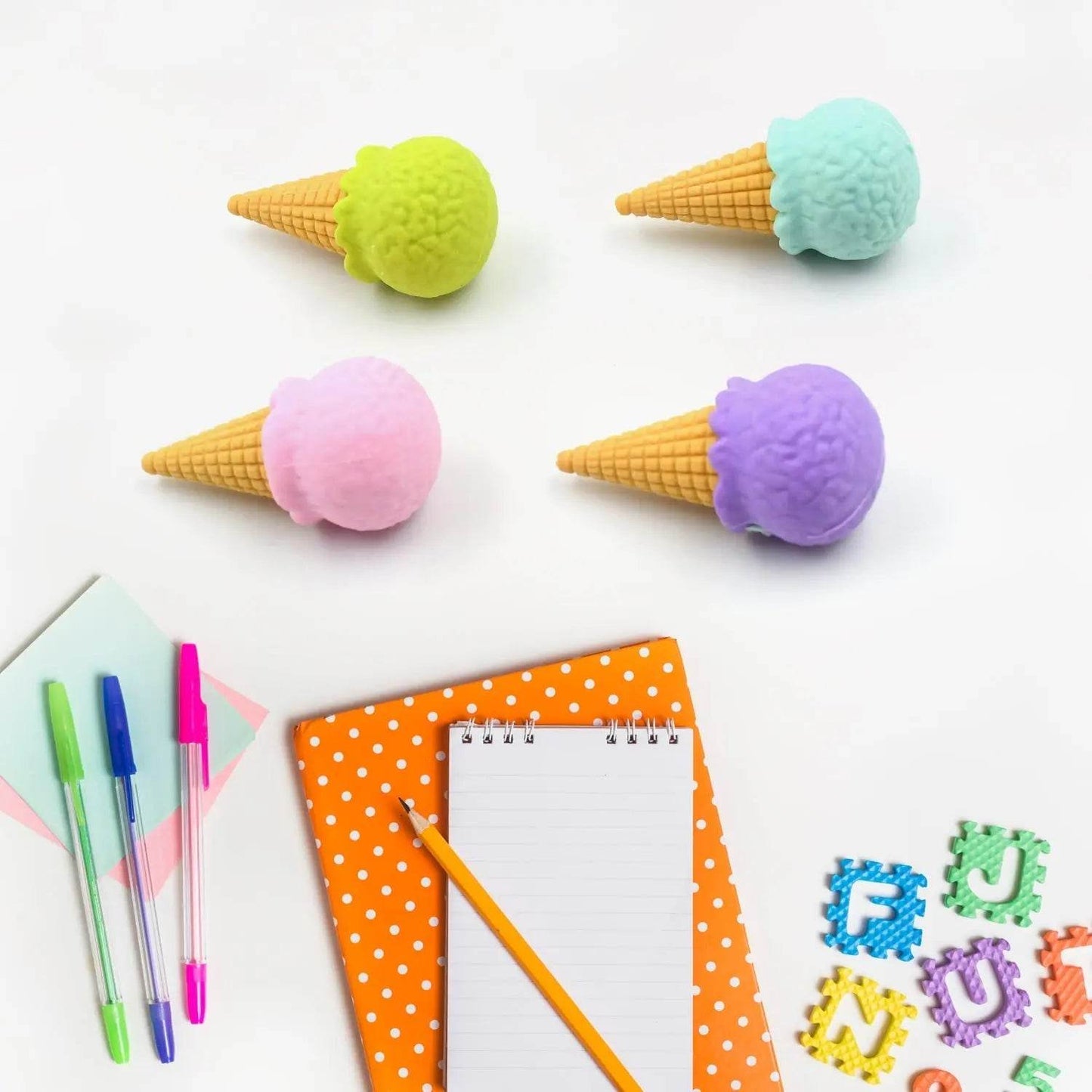 Cone Eraser for Girls & Boys / Eraser for School B'Day Return Gift Party Doughnut Lollipop Ice Cream Theme Shape Erasers Pencils Set for Kids Educational Stationary kit, School Supplies (1 Set 4 Pc) - infinityexculsivestore.com