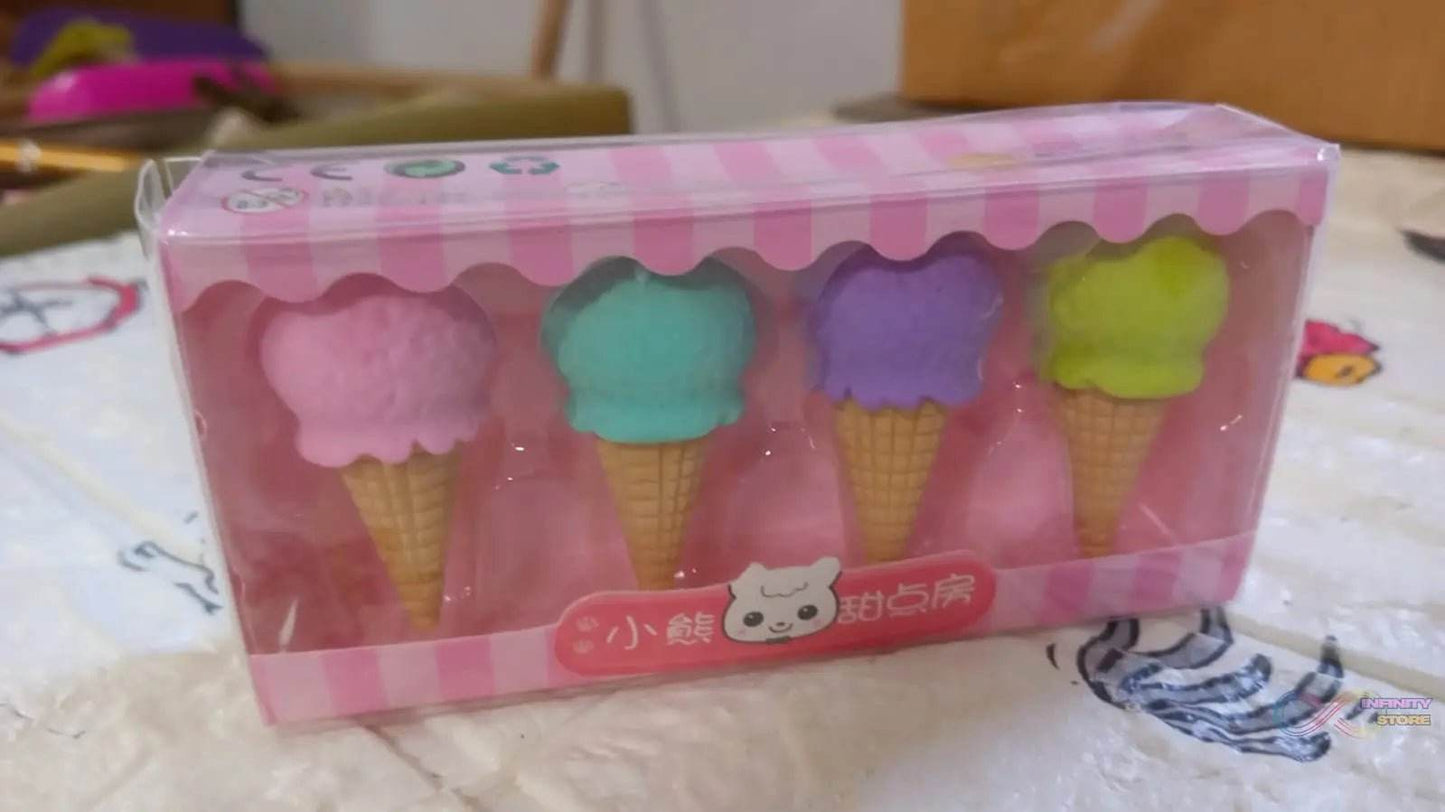 Cone Eraser for Girls & Boys / Eraser for School B'Day Return Gift Party Doughnut Lollipop Ice Cream Theme Shape Erasers Pencils Set for Kids Educational Stationary kit, School Supplies (1 Set 4 Pc) - infinityexculsivestore.com
