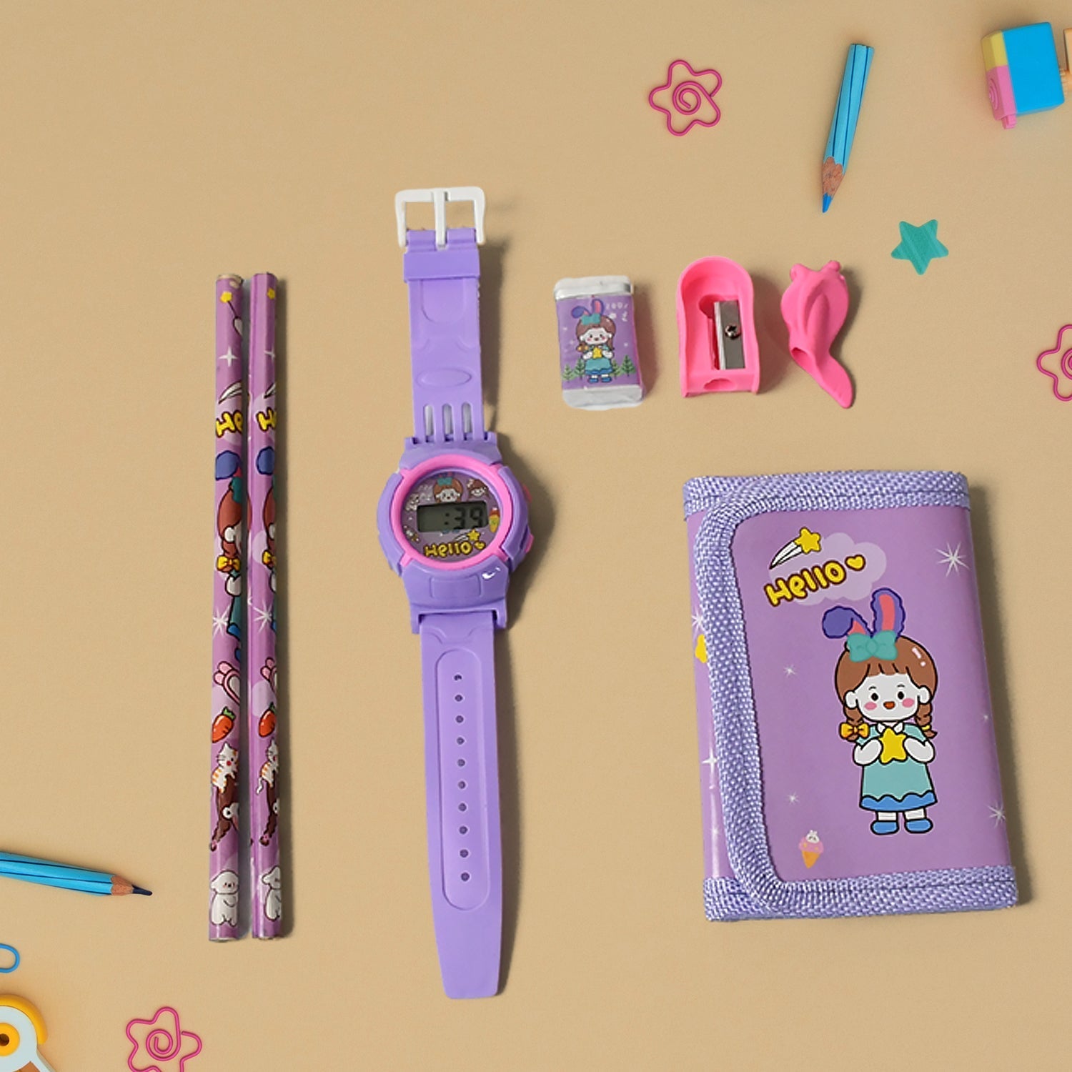 Stationery Set for Girls and Boys | Kids Return Gift - 7 In 1 School Items For Kids - Pencils, Eraser, Sharpener, Pouch, Pencil Extender | Birthday Gift Idea Stationary Kit Set for School Kids (Pack of 7 Pcs Set) - infinityexculsivestore.com