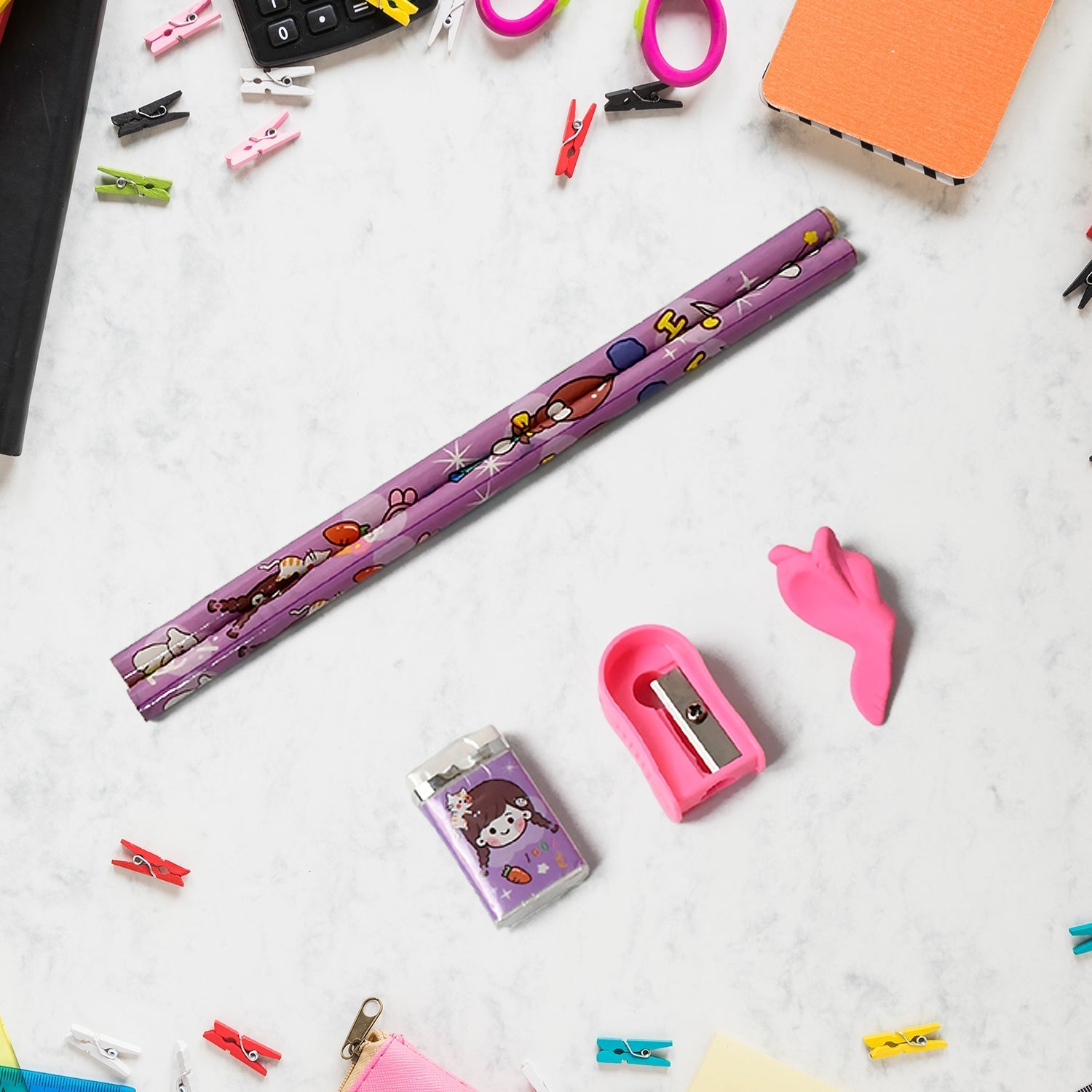Stationery Set for Girls and Boys | Kids Return Gift - 7 In 1 School Items For Kids - Pencils, Eraser, Sharpener, Pouch, Pencil Extender | Birthday Gift Idea Stationary Kit Set for School Kids (Pack of 7 Pcs Set) - infinityexculsivestore.com
