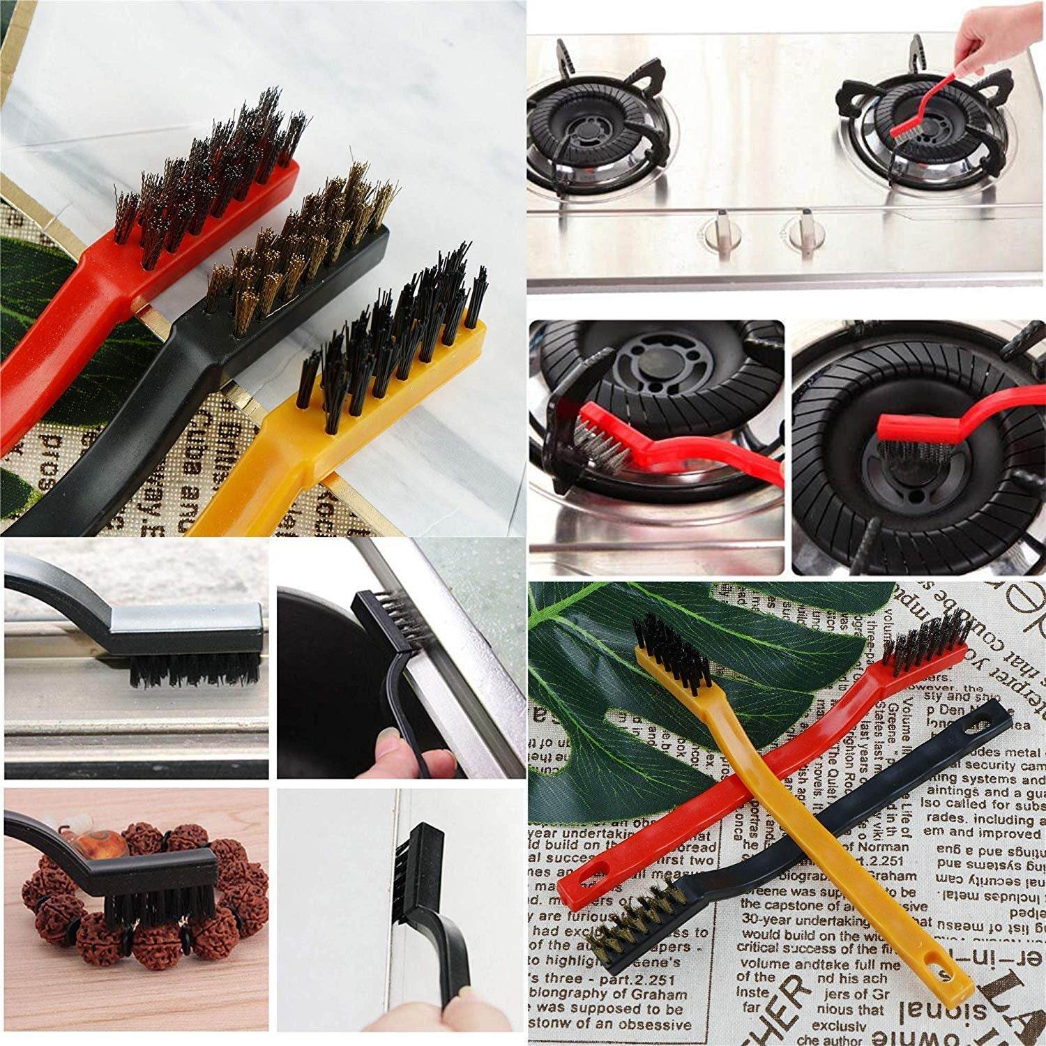 3pc Mini Wire Brush Set Brass Nylon Stainless Steel Bristles Household Cleaning Brush for Gas Stove, Smoke Machine Tool Burner Tiles Tap Rust Removal Welding Slag Dirt & Paint Scrubbing (3 Pcs Set) - infinityexculsivestore.com