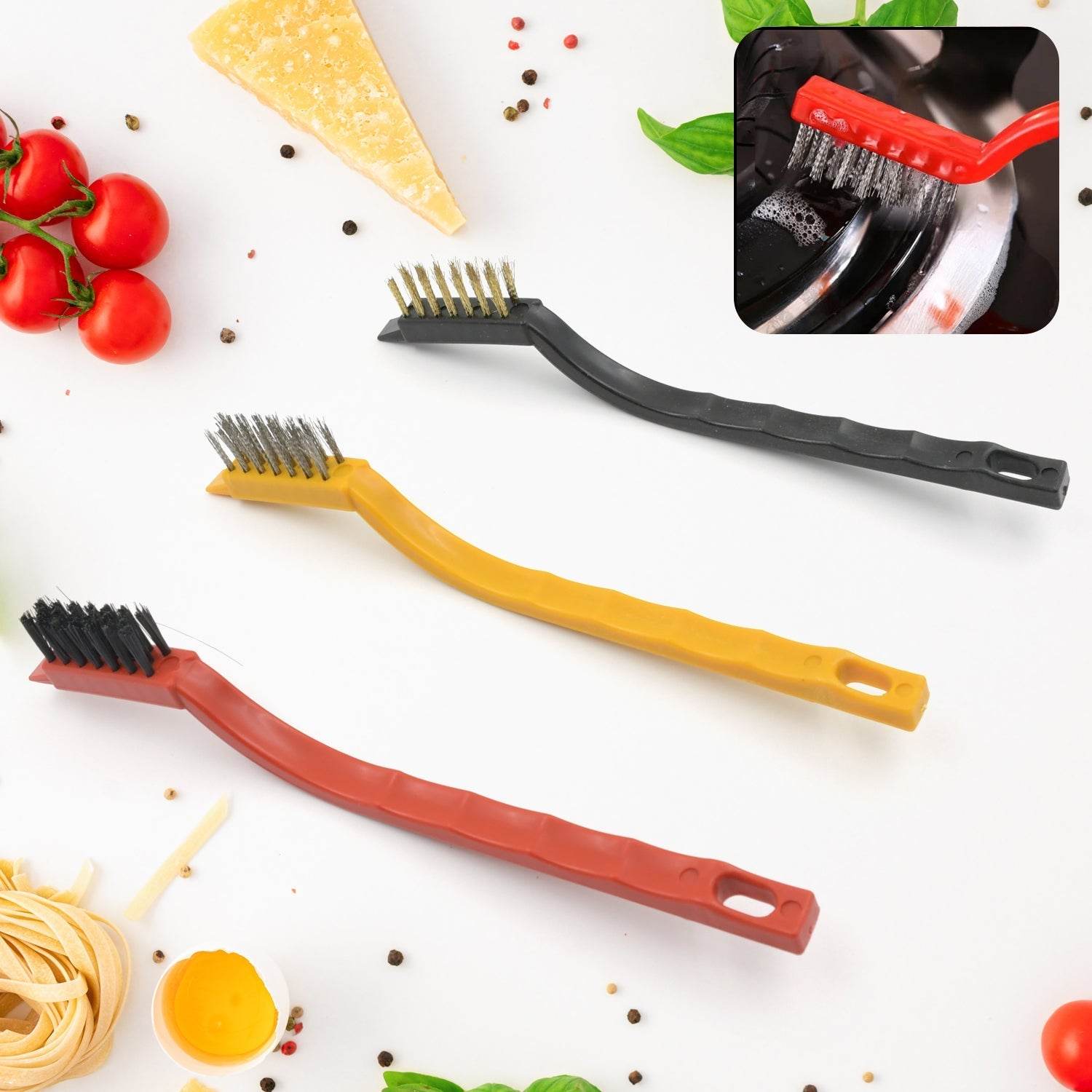 3pc Mini Wire Brush Set Brass Nylon Stainless Steel Bristles Household Cleaning Brush for Gas Stove, Smoke Machine Tool Burner Tiles Tap Rust Removal Welding Slag Dirt & Paint Scrubbing (3 Pcs Set) - infinityexculsivestore.com
