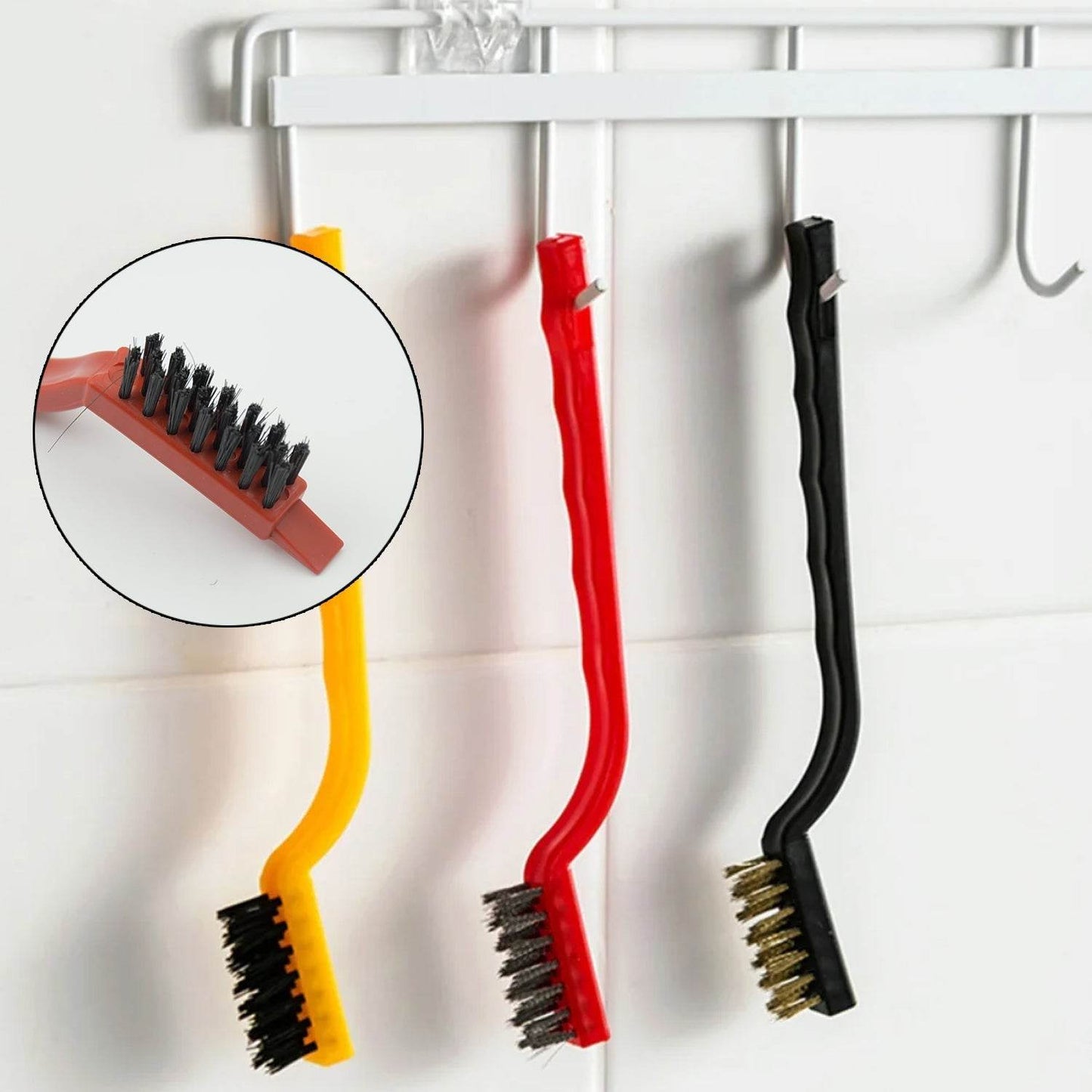 3pc Mini Wire Brush Set Brass Nylon Stainless Steel Bristles Household Cleaning Brush for Gas Stove, Smoke Machine Tool Burner Tiles Tap Rust Removal Welding Slag Dirt & Paint Scrubbing (3 Pcs Set) - infinityexculsivestore.com