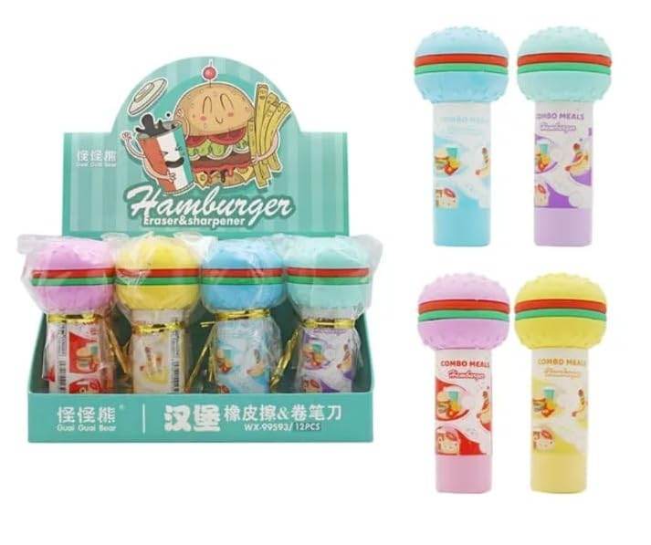 Burger Shape 3D Erasers Cum Sharpener Birth Day Return Gift Party Idea for Kids Birthday (Pack of 06 Pcs) - infinityexculsivestore.com