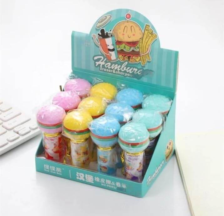 Burger Shape 3D Erasers Cum Sharpener Birth Day Return Gift Party Idea for Kids Birthday (Pack of 06 Pcs) - infinityexculsivestore.com