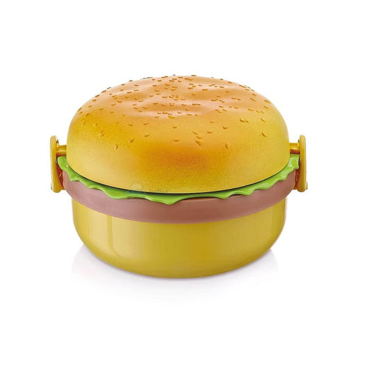 Burger Shape Lunch Box Plastic Lunch Box Food Container Sets Double Layer Lunchbox 1000ml With 2 Spoon Applicable to Kids and Elementary School Students - infinityexculsivestore.com