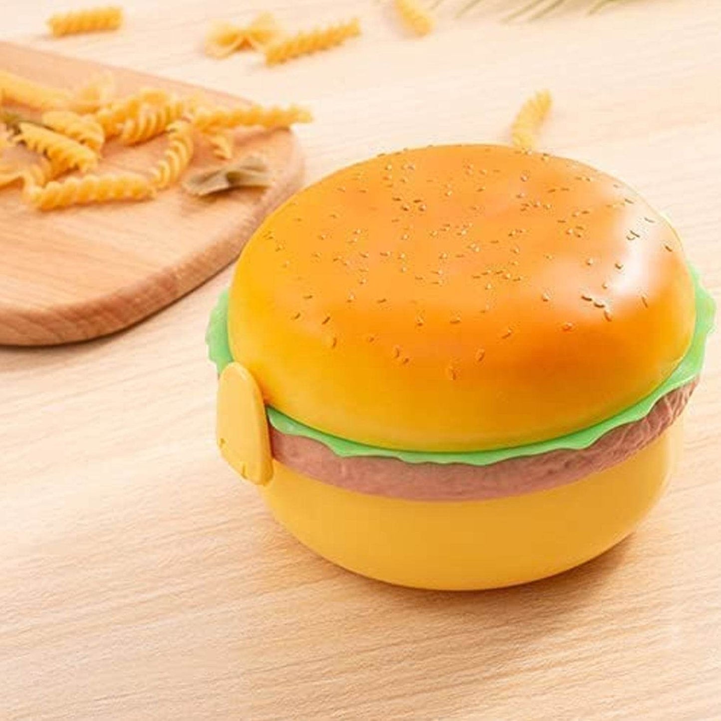 Burger Shape Lunch Box Plastic Lunch Box Food Container Sets Double Layer Lunchbox 1000ml With 2 Spoon Applicable to Kids and Elementary School Students - infinityexculsivestore.com