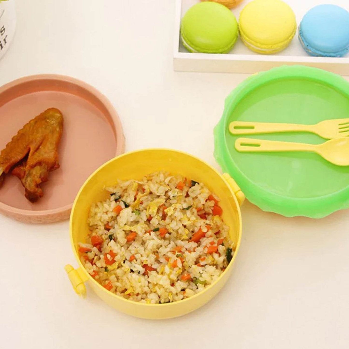 Burger Shape Lunch Box Plastic Lunch Box Food Container Sets Double Layer Lunchbox 1000ml With 2 Spoon Applicable to Kids and Elementary School Students - infinityexculsivestore.com