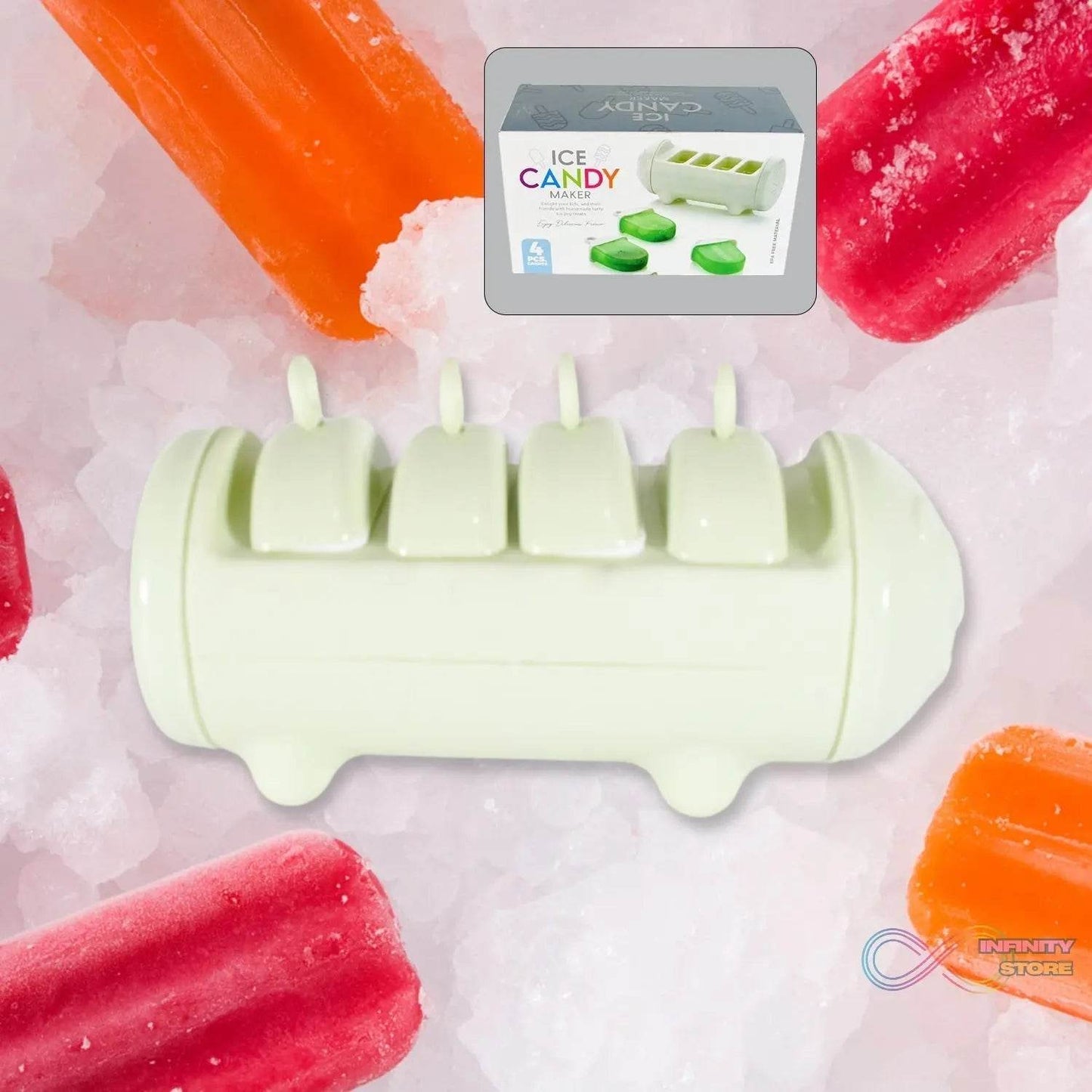 CARTOON SHAPE MOLD ICE CANDY, POPSICLE MOLD ICE, PLASTIC ICE CANDY MAKER KULFI MAKER MOLDS SET WITH 4 CUPS (1 PC / MULTICOLOR) - infinityexculsivestore.com