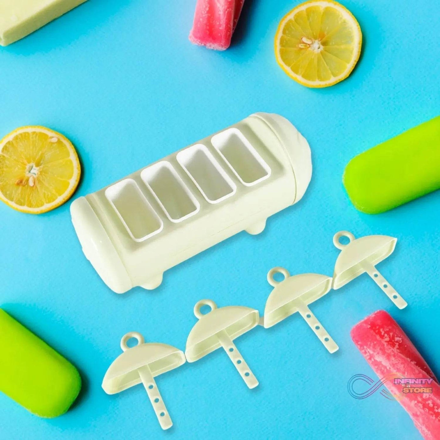 CARTOON SHAPE MOLD ICE CANDY, POPSICLE MOLD ICE, PLASTIC ICE CANDY MAKER KULFI MAKER MOLDS SET WITH 4 CUPS (1 PC / MULTICOLOR) - infinityexculsivestore.com