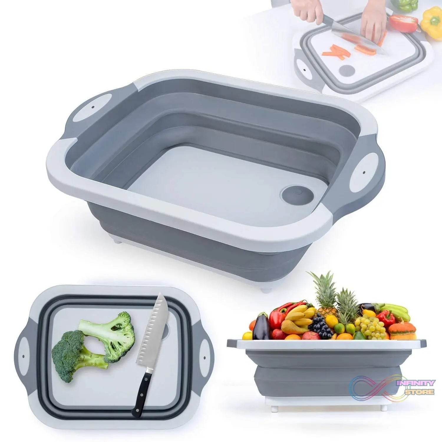 COLLAPSIBLE CUTTING BOARD WITH DISH TUB BASKET For Kitchen Use ( 1 Pcs ) - infinityexculsivestore.com