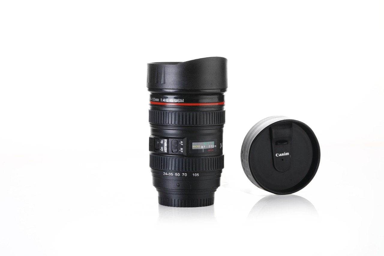 Camera Lens Shaped Coffee Mug Flask With Lid - infinityexculsivestore.com