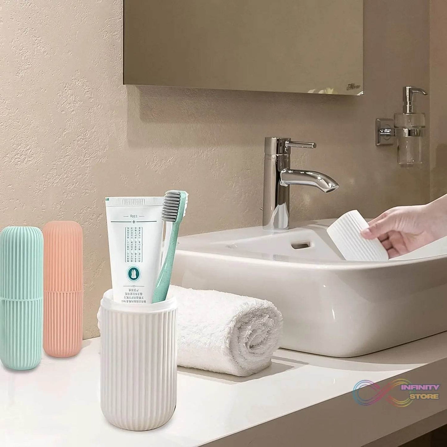 Capsule Shape Travel Toothbrush Toothpaste Case Holder (Multicolor / 3 Pcs Set) - infinityexculsivestore.com
