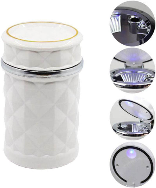 Car Cupholder Travel Ashtray with Lid and LED Light, Portable with Blue LED Light Ideal Decorative Cigar Ash Bucket, Cigarette Ashtray, Car Waste Bin - infinityexculsivestore.com