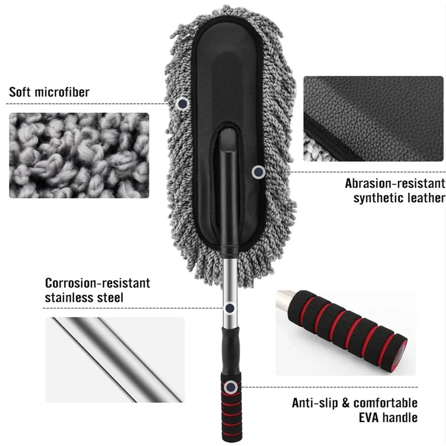 Car Duster, Long Retractable / Soft / Non-Slip / Handle Multipurpose Microfiber Wash Brush Vehicle Interior and Exterior Cleaning Kit with for Car, Boats or Home - infinityexculsivestore.com