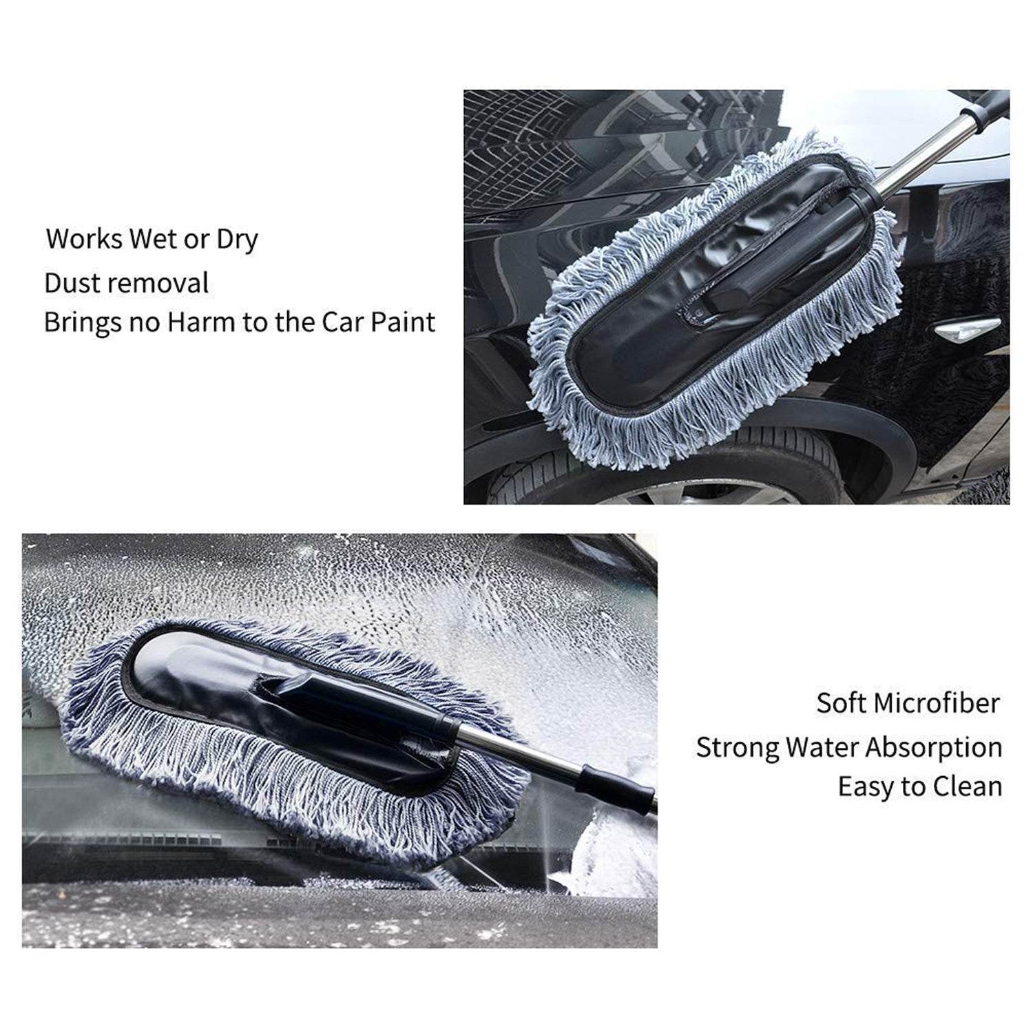 Car Duster, Long Retractable / Soft / Non-Slip / Handle Multipurpose Microfiber Wash Brush Vehicle Interior and Exterior Cleaning Kit with for Car, Boats or Home - infinityexculsivestore.com