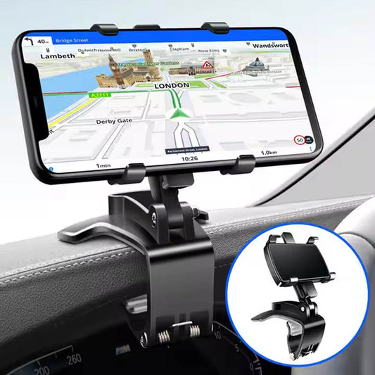 Car Phone Holder Clip Mount 360 Degree Rotation Dashboard Rear View Mirror Sun Visor Smartphone HUD Navigation Fold Stand Plastic Black Compatible For All Smart Phones - infinityexculsivestore.com