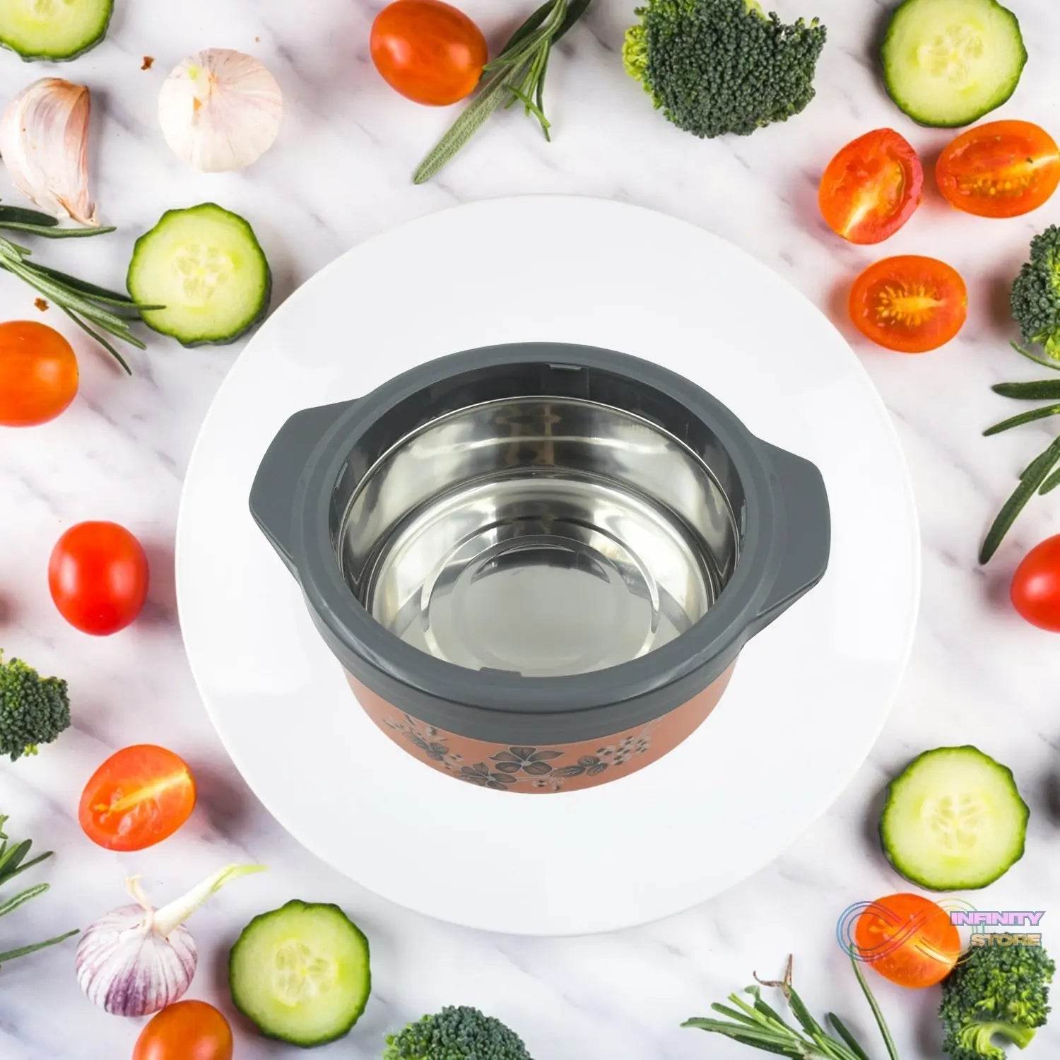 Casserole Box for Food Searving Inner Steel Insulated Casserole Hot Pot Flowers Printed Chapati Box for Roti Kitchen (Approx 2500 ml) - infinityexculsivestore.com
