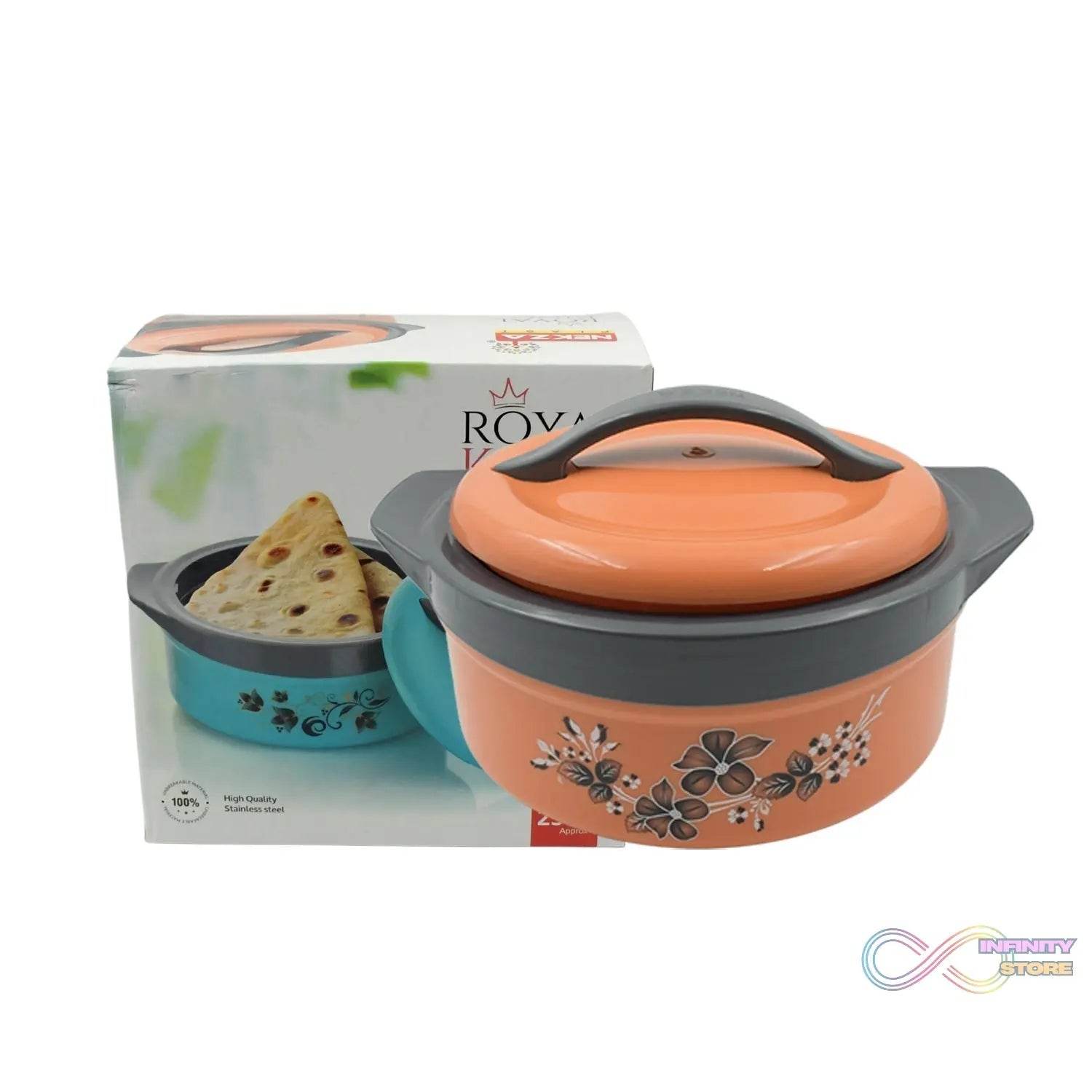 Casserole Box for Food Searving Inner Steel Insulated Casserole Hot Pot Flowers Printed Chapati Box for Roti Kitchen (Approx 2500 ml) - infinityexculsivestore.com