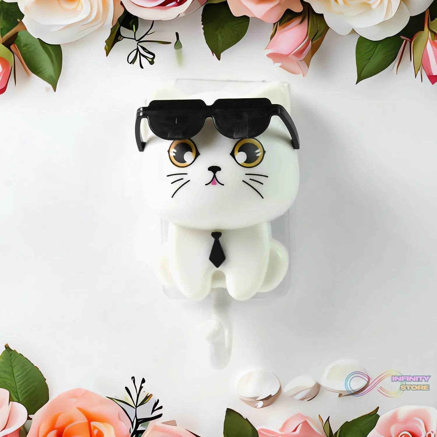 Cat Hook for Wall, Cute Cat Key Hook with Sunglasses (1 Pc) - infinityexculsivestore.com