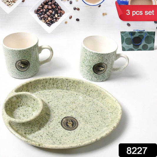 Alpino Ceramic Tea / Cups Set With Plastic Serving 2 Compartment Platter, Milk Cup / Mug, Coffee Cup, Tea Cup BPA Free Food Grade, or Outdoor for Household Gift For Birthday (3 Pcs Set) - infinityexculsivestore.com
