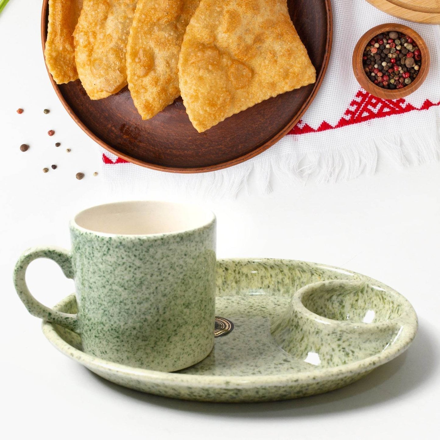Alpino Ceramic Tea / Cups Set With Plastic Serving 2 Compartment Platter, Milk Cup / Mug, Coffee Cup, Tea Cup BPA Free Food Grade, or Outdoor for Household Gift For Birthday (3 Pcs Set) - infinityexculsivestore.com
