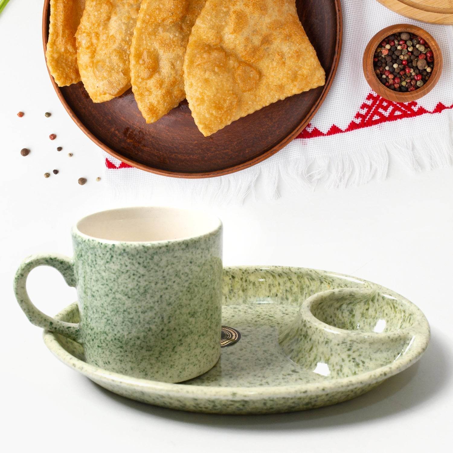 Alpino Ceramic Tea / Cups Set With Plastic Serving 2 Compartment Platter, Milk Cup / Mug, Coffee Cup, Tea Cup BPA Free Food Grade, or Outdoor for Household Gift For Birthday (3 Pcs Set) - infinityexculsivestore.com