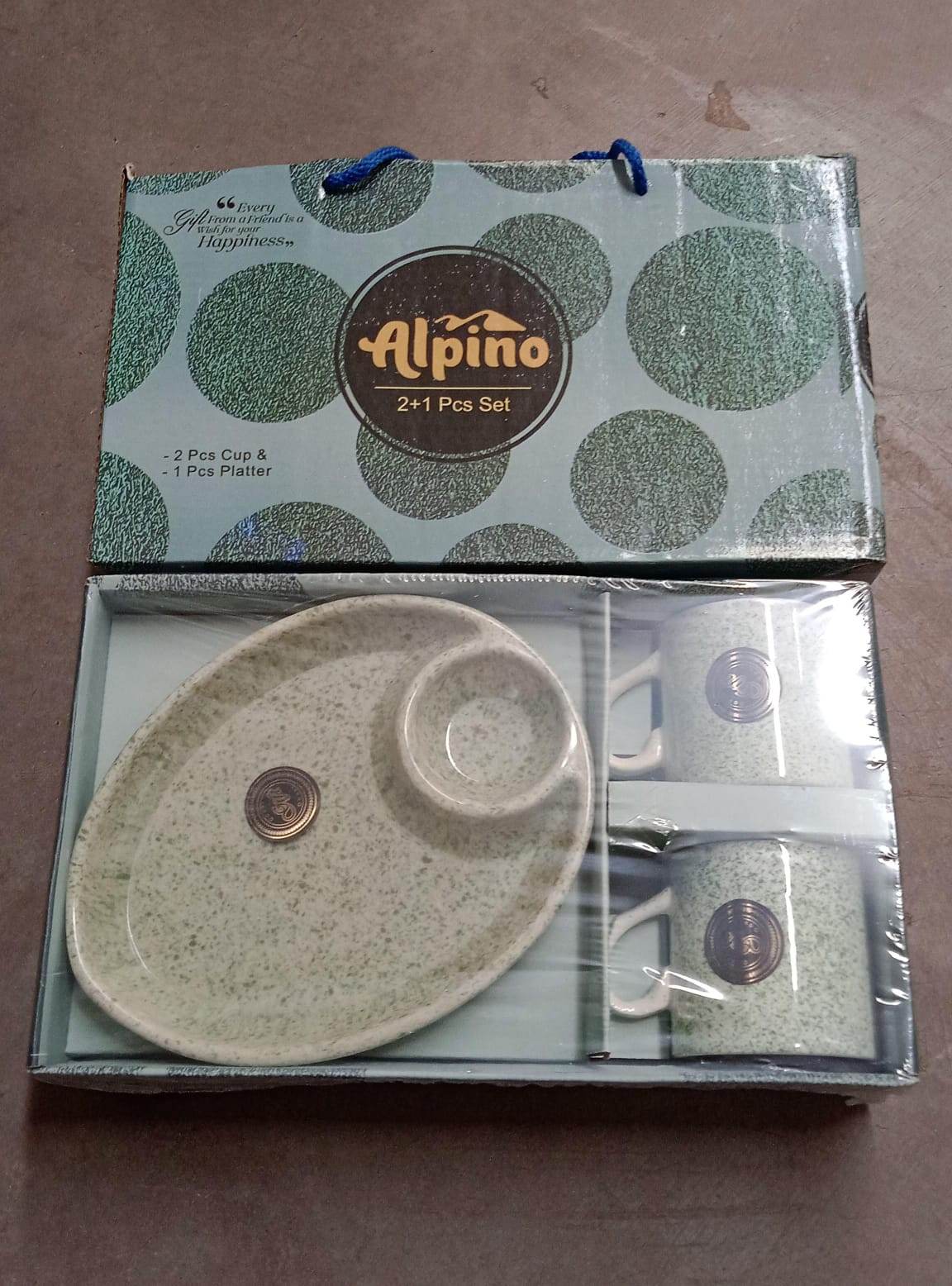 Alpino Ceramic Tea / Cups Set With Plastic Serving 2 Compartment Platter, Milk Cup / Mug, Coffee Cup, Tea Cup BPA Free Food Grade, or Outdoor for Household Gift For Birthday (3 Pcs Set) - infinityexculsivestore.com