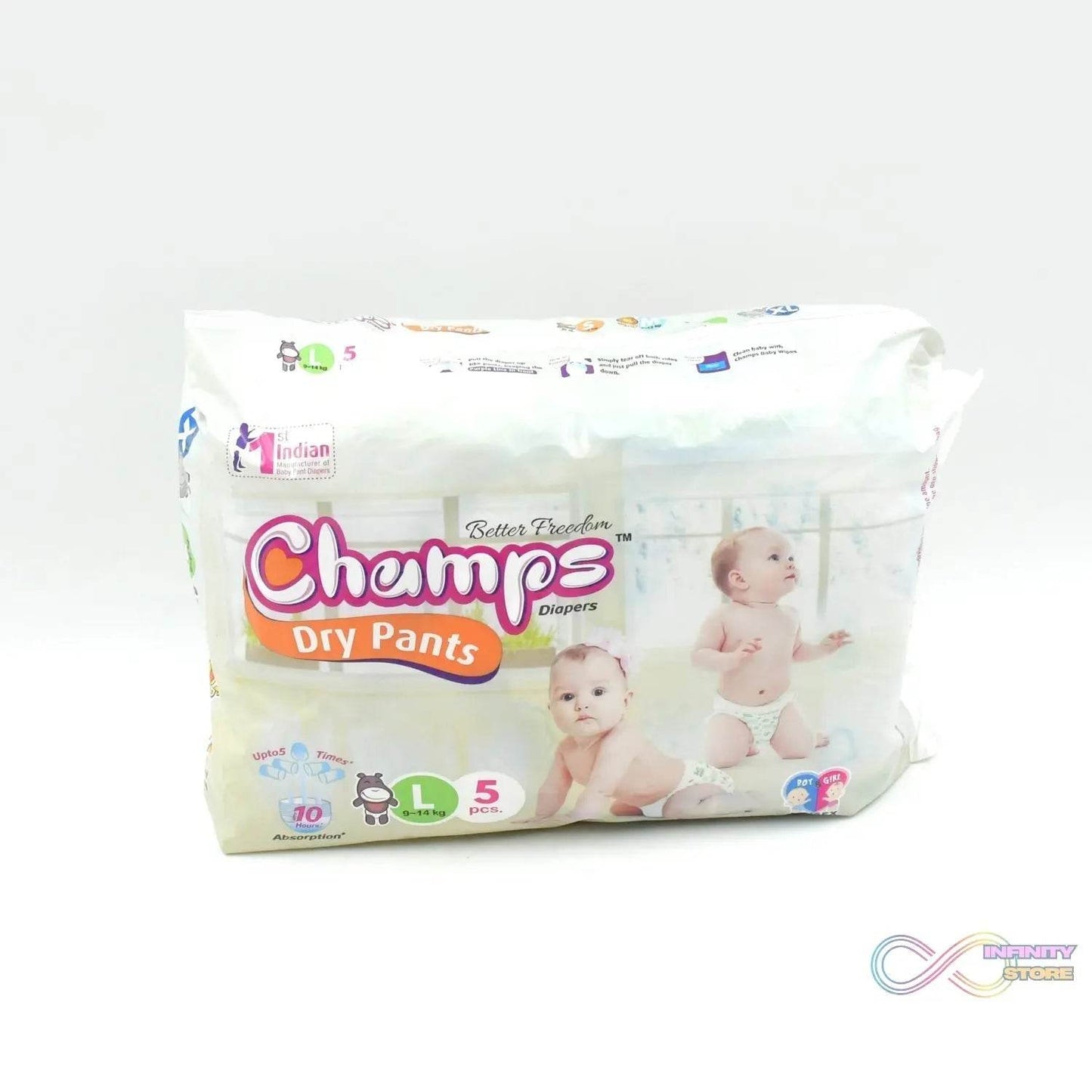 Champs Small Baby Large Diaper Pants (5 Pcs): Ultra-Absorbent for Travel - infinityexculsivestore.com