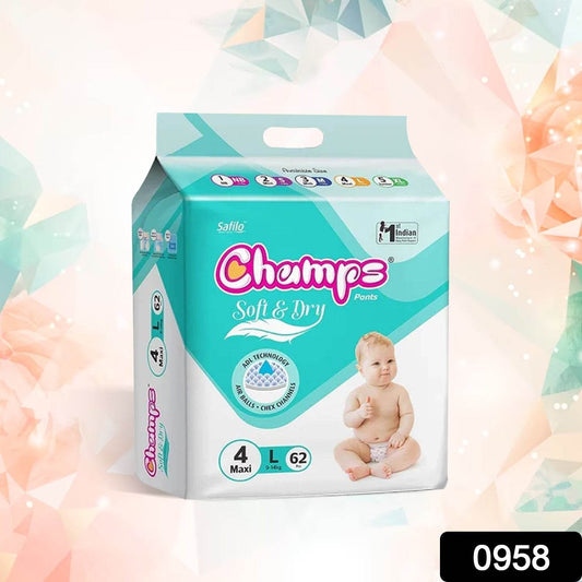 Champs Soft and Dry Baby Diaper Pants 62 Pcs (Large Size L62) - infinityexculsivestore.com