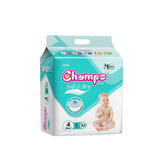 Champs Soft and Dry Baby Diaper Pants 62 Pcs (Large Size L62) - infinityexculsivestore.com