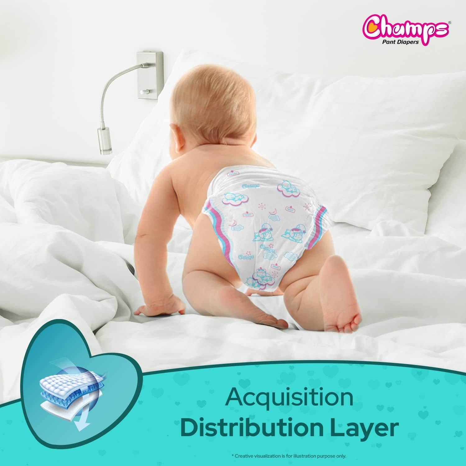 Champs Soft and Dry Baby Diaper Pants 62 Pcs (Large Size L62) - infinityexculsivestore.com