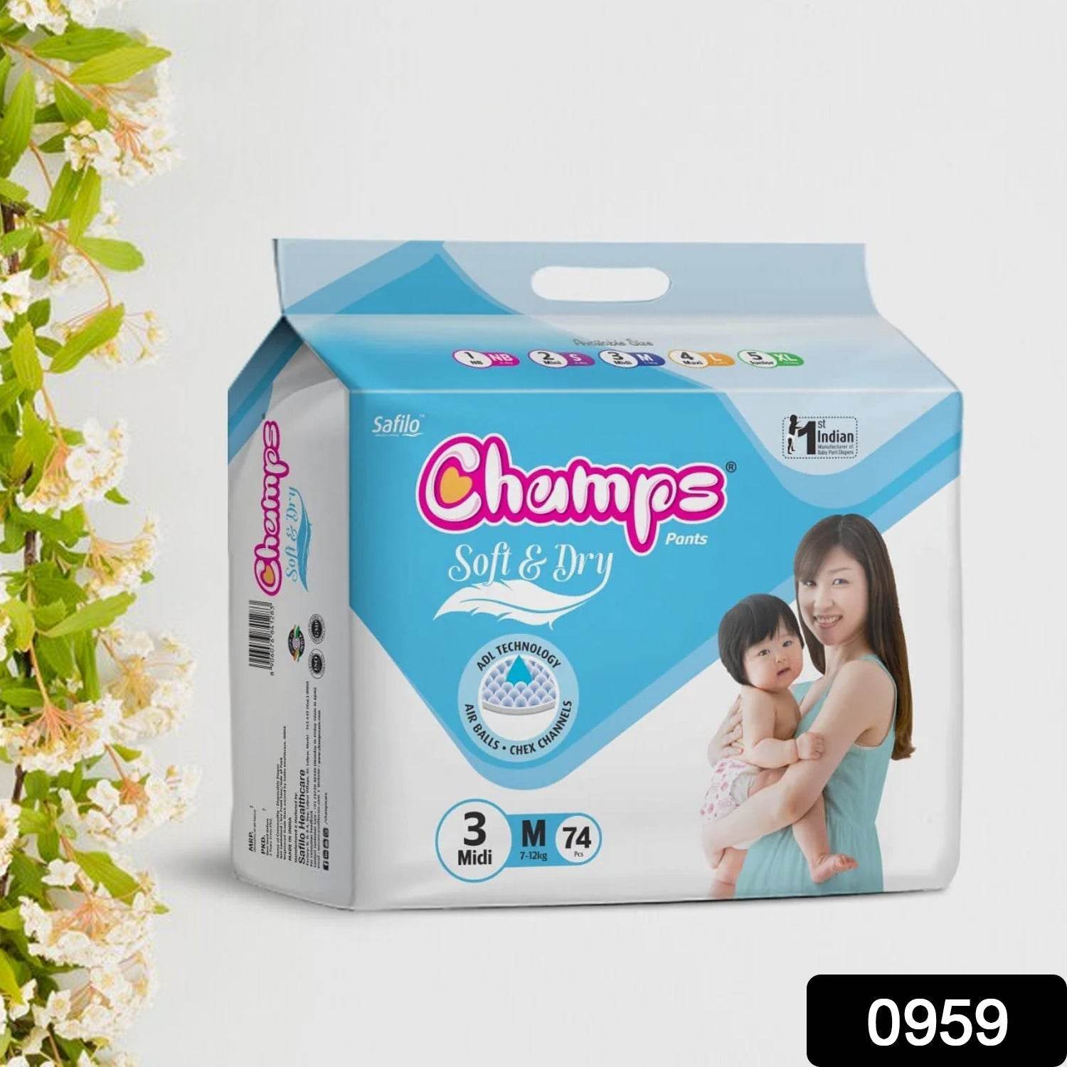 Champs Soft and Dry Baby Diaper Pants 74 Pcs (Medium Size M74) - infinityexculsivestore.com