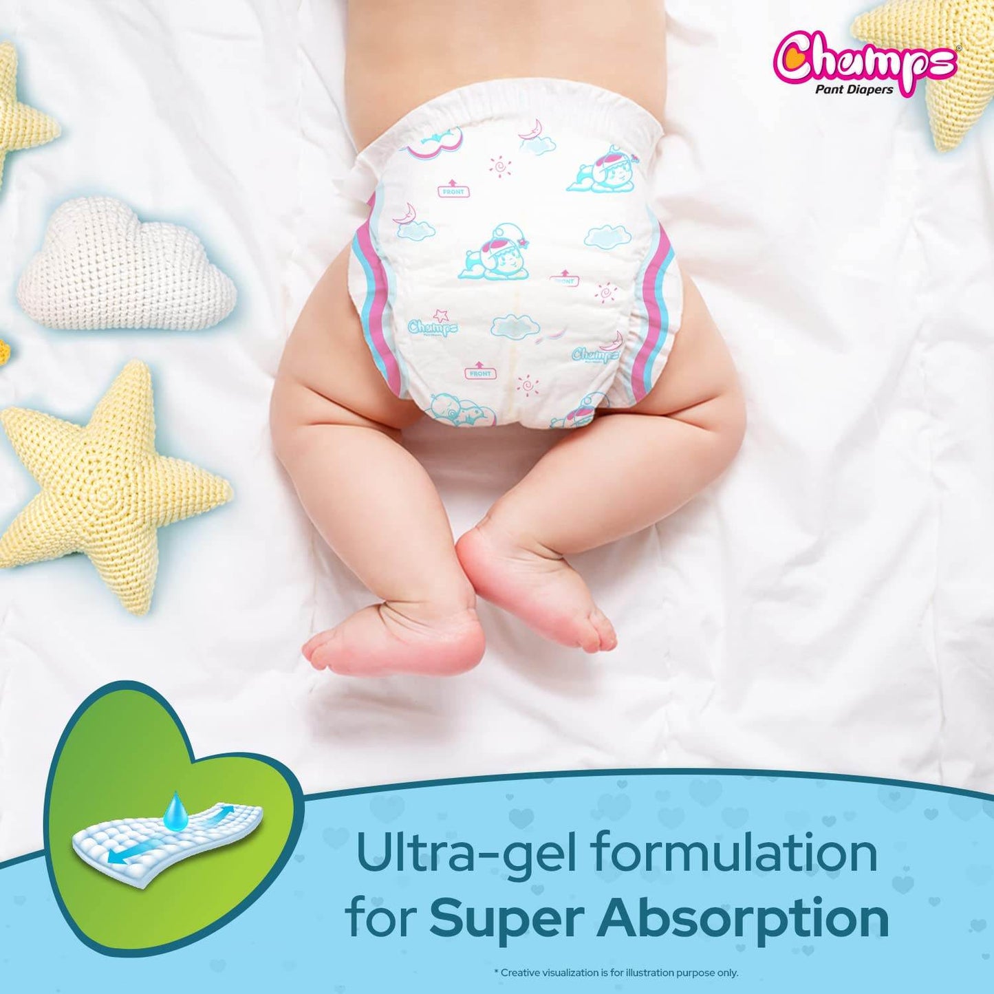 Champs Soft and Dry Baby Diaper Pants 74 Pcs (Medium Size M74) - infinityexculsivestore.com