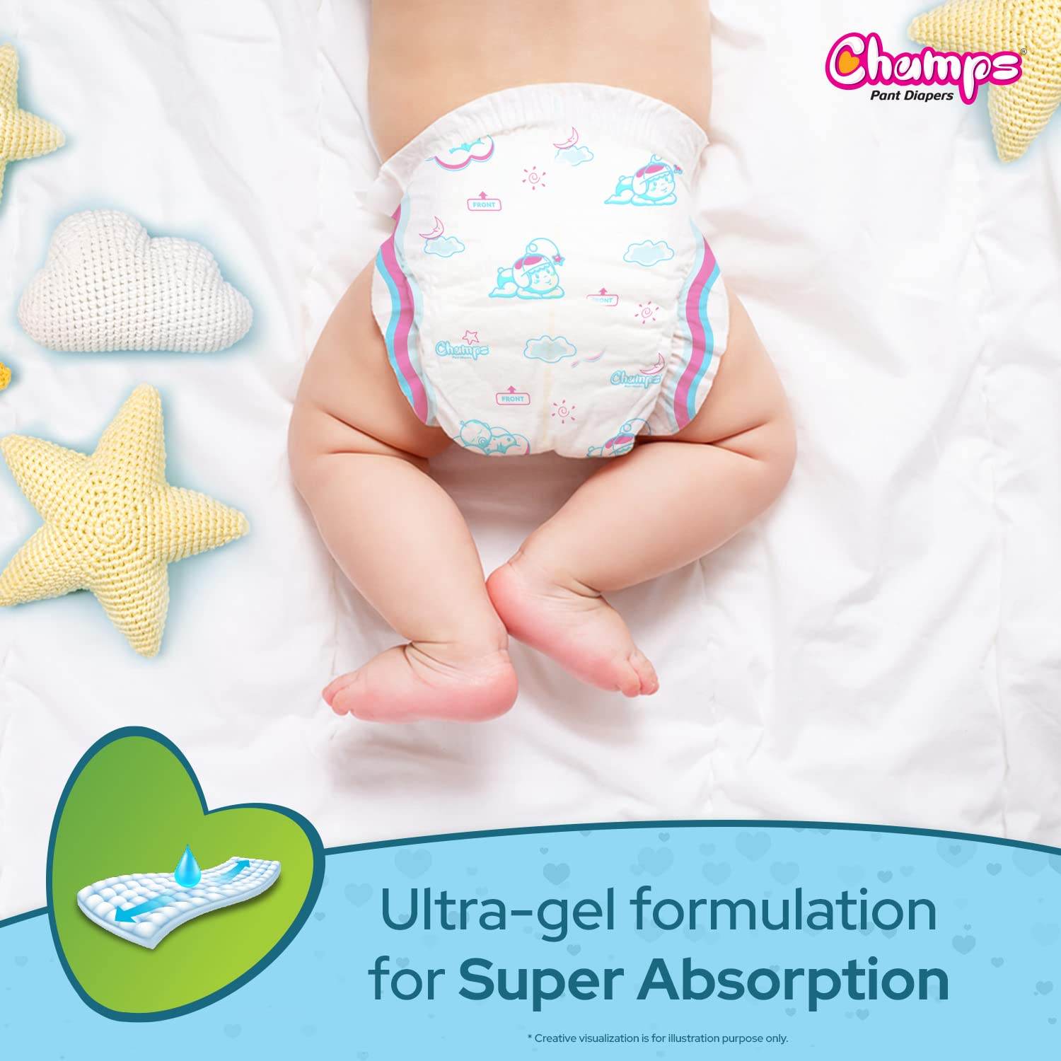 Champs Soft and Dry Baby Diaper Pants 74 Pcs (Medium Size M74) - infinityexculsivestore.com