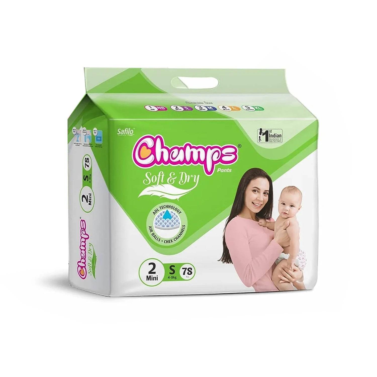 Champs Soft and Dry Baby Diaper Pants 78 Pcs (Small Size S78) - infinityexculsivestore.com