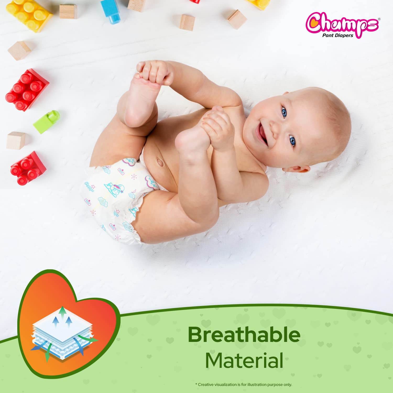 Champs Soft and Dry Baby Diaper Pants 78 Pcs (Small Size S78) - infinityexculsivestore.com