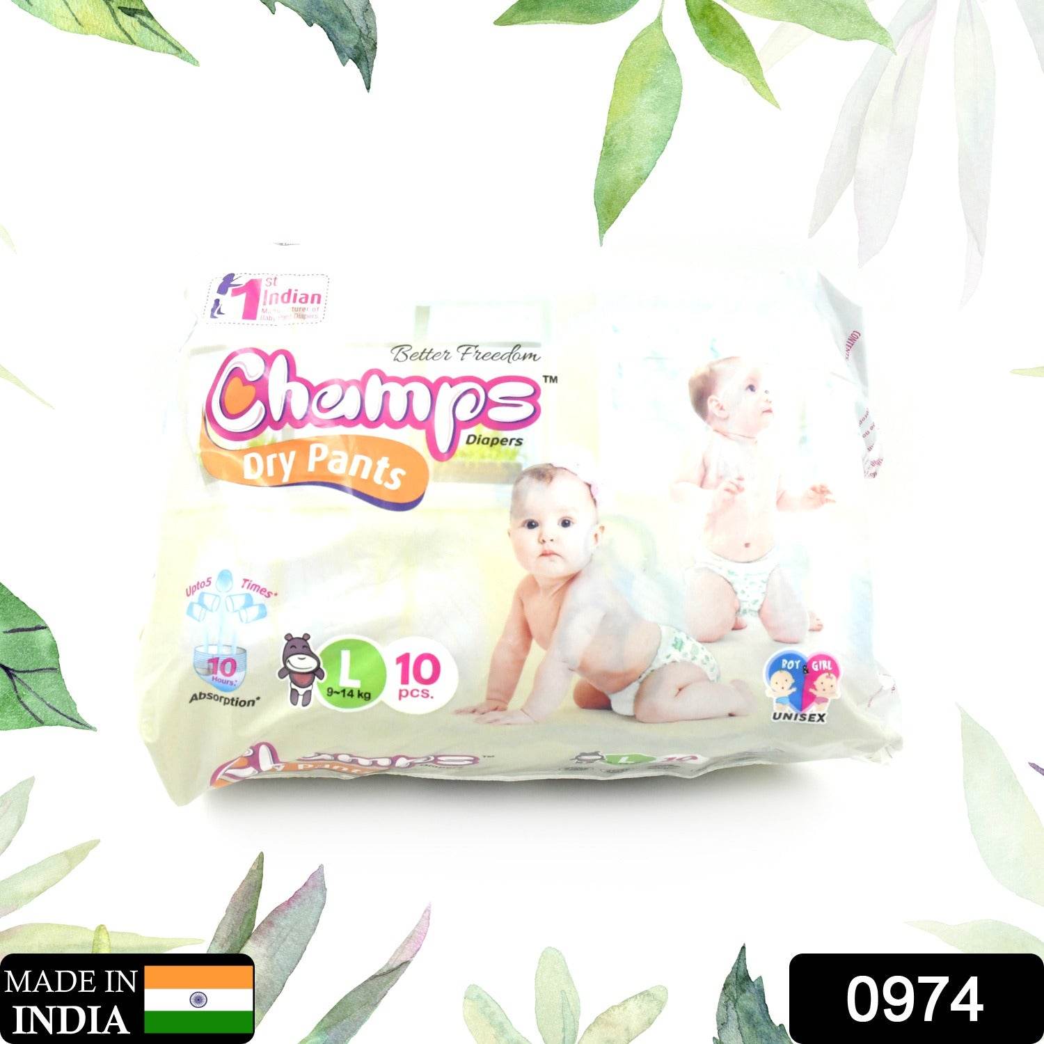 Champs Travel Diapers (Large, 10 Pcs): Leakproof, Soft & Dry, Baby Diaper Pants - infinityexculsivestore.com