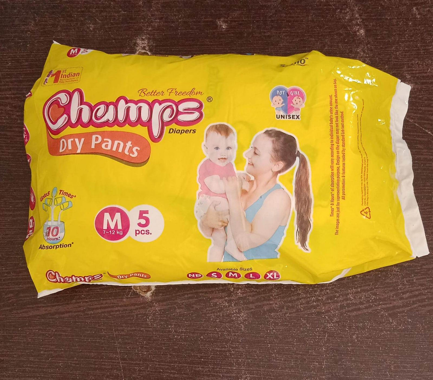 Champs Travel Diapers (Medium, 5 Pcs): Leakproof, Soft & Dry, Baby Diaper Pants - infinityexculsivestore.com