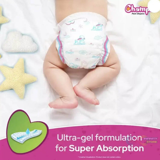 Champs Travel Diapers (Small, 10 Pcs): Leakproof, Soft & Dry, Baby Diaper Pants - infinityexculsivestore.com